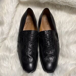 Gucci GG Embossed Black Leather Men's Slip-Ons 9